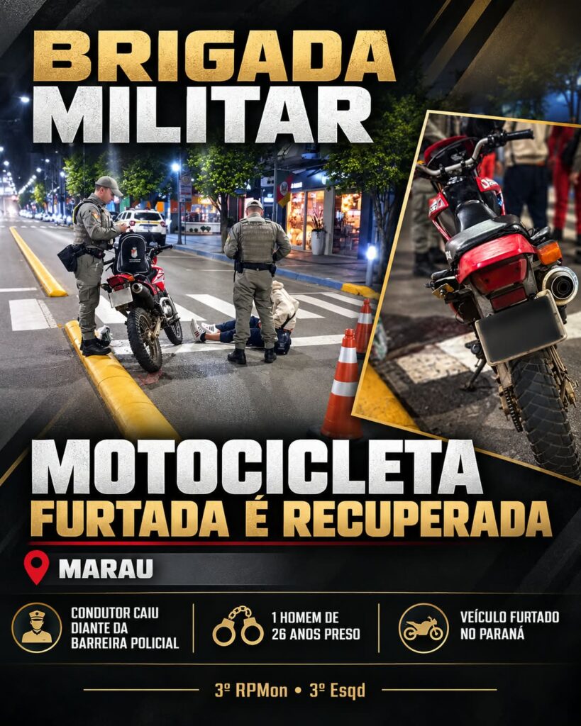 Brigada Militar prende homem e recupera motocicleta furtada durante barreira em Marau