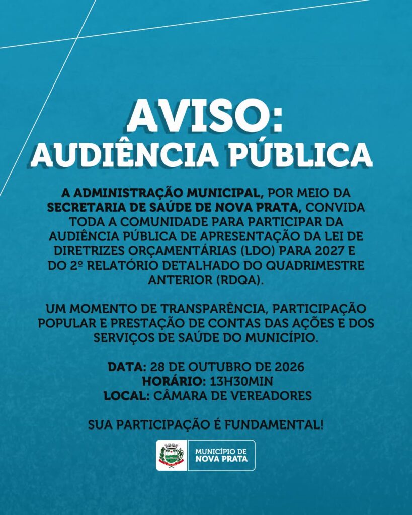 Nova Prata realiza audiência pública para apresentar LDO 2027 e relatório da Saúde